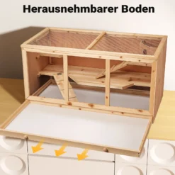 Wiltec XXL 3 Etagen Nagerkäfig, 4-eckig, 1150 x 600 x 580 mm, aus Holz, mit klappbarem Deckel & Sichtfenster, Kleintierhaus Mäusekäfig Hamsterkäfig