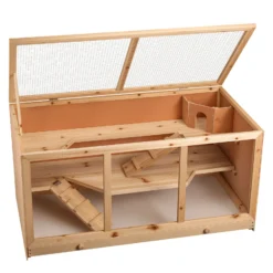 Wiltec XXL 3 Etagen Nagerkäfig, 4-eckig, 1150 x 600 x 580 mm, aus Holz, mit klappbarem Deckel & Sichtfenster, Kleintierhaus Mäusekäfig Hamsterkäfig