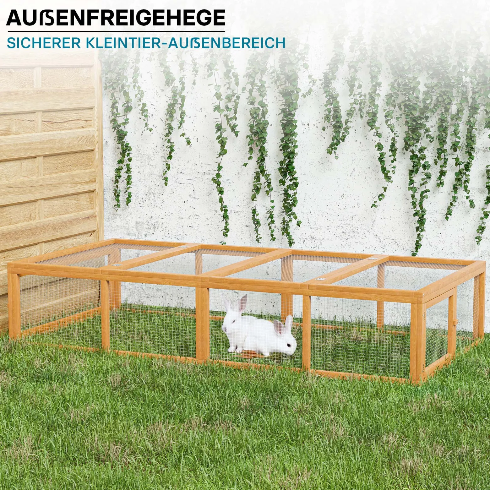 Wiltec XXL Freilaufgehege Holz 1800 x 900 x 480 mm, Kasten Stall mit klappbarer Abdeckung, Kleintierstall Kaninchen Hasen, Freigehege