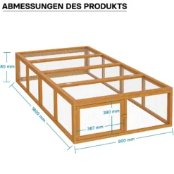 Wiltec XXL Freilaufgehege Holz 1800 x 900 x 480 mm, Kasten Stall mit klappbarer Abdeckung, Kleintierstall Kaninchen Hasen, Freigehege