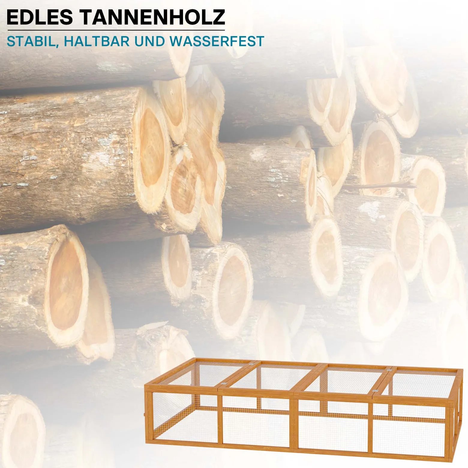 Wiltec XXL Freilaufgehege Holz 1800 x 900 x 480 mm, Kasten Stall mit klappbarer Abdeckung, Kleintierstall Kaninchen Hasen, Freigehege
