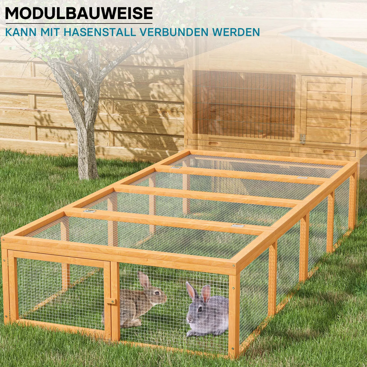 Wiltec XXL Freilaufgehege Holz 1800 x 900 x 480 mm, Kasten Stall mit klappbarer Abdeckung, Kleintierstall Kaninchen Hasen, Freigehege