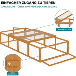 Wiltec XXL Freilaufgehege Holz 1800 x 900 x 480 mm, Kasten Stall mit klappbarer Abdeckung, Kleintierstall Kaninchen Hasen, Freigehege