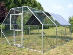 Wiltec XXL Freilaufgehege 4 x 3 x 2 m mit Sonnendach und verzinkten Gitterstäben, Außengehege als Voliere Hühnerstall oder Hasenstall, Kleintiergehege mit Riegel