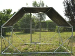Wiltec XXL Freilaufgehege 2 x 3 x 2 m mit Sonnendach und verzinkten Gitterstäben, Außengehege als Voliere Hühnerstall oder Hasenstall, Kleintiergehege mit Riegel