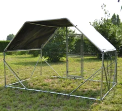 Wiltec XXL Freilaufgehege 2 x 3 x 2 m mit Sonnendach und verzinkten Gitterstäben, Außengehege als Voliere Hühnerstall oder Hasenstall, Kleintiergehege mit Riegel
