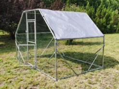 Wiltec XXL Freilaufgehege 2 x 3 x 2 m mit Sonnendach und verzinkten Gitterstäben, Außengehege als Voliere Hühnerstall oder Hasenstall, Kleintiergehege mit Riegel