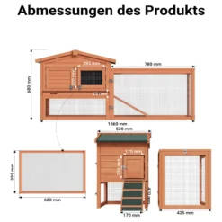 Wiltec XXL Hasenstall 1560 x 520 x 680 mm mit Freilaufgehege und erhöhtem Unterschlupf aus Fichtenholz, Kaninchenkäfig mit 2 Etagen, Kleintierstall