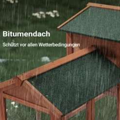 Wiltec XXL Hasenstall 2110 x 530 x 835 mm mit Freilaufgehege und erhöhtem Unterschlupf aus Kiefernholz, Kaninchenkäfig mit 2 Etagen, Kleintierstall