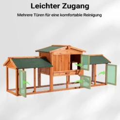 Wiltec XXL Hasenstall 2110 x 530 x 835 mm mit Freilaufgehege und erhöhtem Unterschlupf aus Kiefernholz, Kaninchenkäfig mit 2 Etagen, Kleintierstall