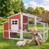 Wiltec XXL Hühnerstall 2010 x 813 x 1165 mm rot-weiß mit Freilauf und Nistkasten aus Fichtenholz, Hühnerhaus mit Unterschlupf, Gitter und Kotwanne verzinkt