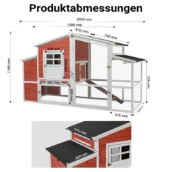 Wiltec XXL Hühnerstall 2010 x 813 x 1165 mm rot-weiß mit Freilauf und Nistkasten aus Fichtenholz, Hühnerhaus mit Unterschlupf, Gitter und Kotwanne verzinkt