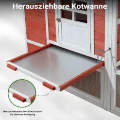Wiltec XXL Hühnerstall 2010 x 813 x 1165 mm rot-weiß mit Freilauf und Nistkasten aus Fichtenholz, Hühnerhaus mit Unterschlupf, Gitter und Kotwanne verzinkt