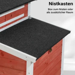 Wiltec XXL Hühnerstall 2010 x 813 x 1165 mm rot-weiß mit Freilauf und Nistkasten aus Fichtenholz, Hühnerhaus mit Unterschlupf, Gitter und Kotwanne verzinkt