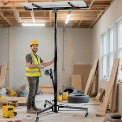 Wiltec XXL Plattenheber bis max. 68 kg, Höhe 140-350 cm, max. Breite 2,90 m, Trockenbau Montagehilfe 1-Mann-Bedienung, 3 Räder mit Feststellbremse, schwarz