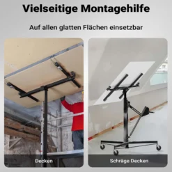Wiltec XXL Plattenheber bis max. 68 kg, Höhe 140-350 cm, max. Breite 2,90 m, Trockenbau Montagehilfe 1-Mann-Bedienung, 3 Räder mit Feststellbremse, schwarz