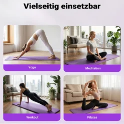 Wiltec Yogamatte violett 180x60x1,5cm Turnmatte Gymnastikmatte Bodenmatte rutschfest extradick Sport