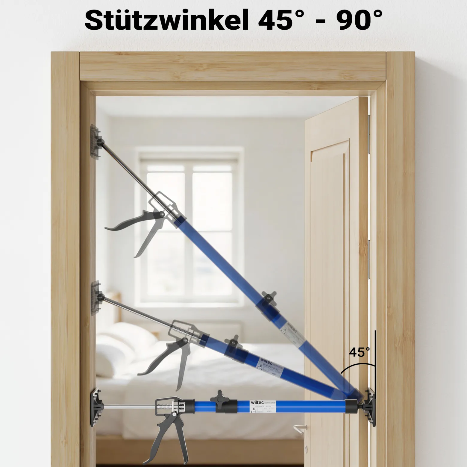 Wiltec Zargenspanner 3er Set, stufenlos 51-113,05 cm mit max. 30 kg Tragkraft, Türzargenspanner mit neigbaren Druckplatten, Montagestütze für Türrahmen, Türzargen