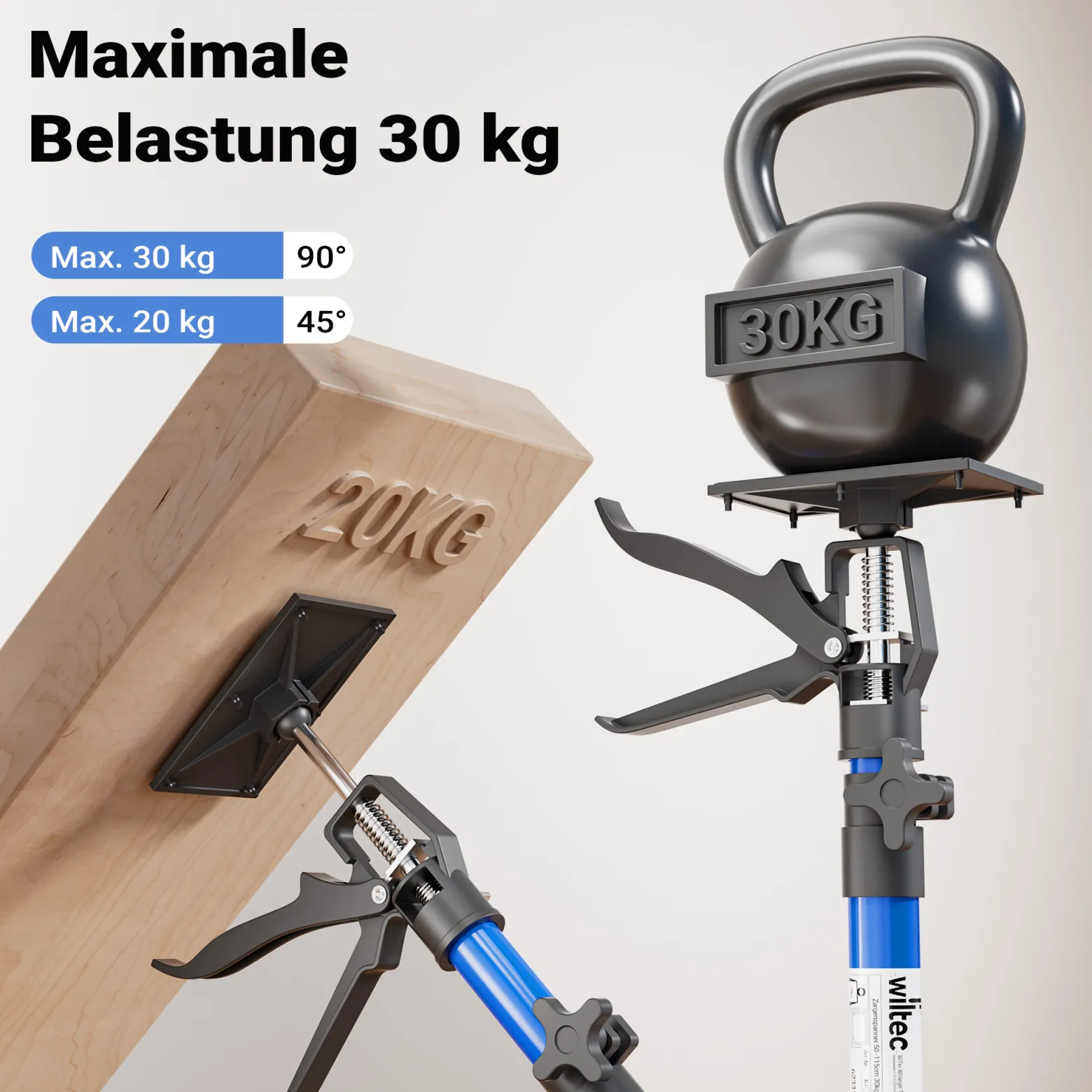 Wiltec Zargenspanner 3er Set, stufenlos 51-113,05 cm mit max. 30 kg Tragkraft, Türzargenspanner mit neigbaren Druckplatten, Montagestütze für Türrahmen, Türzargen