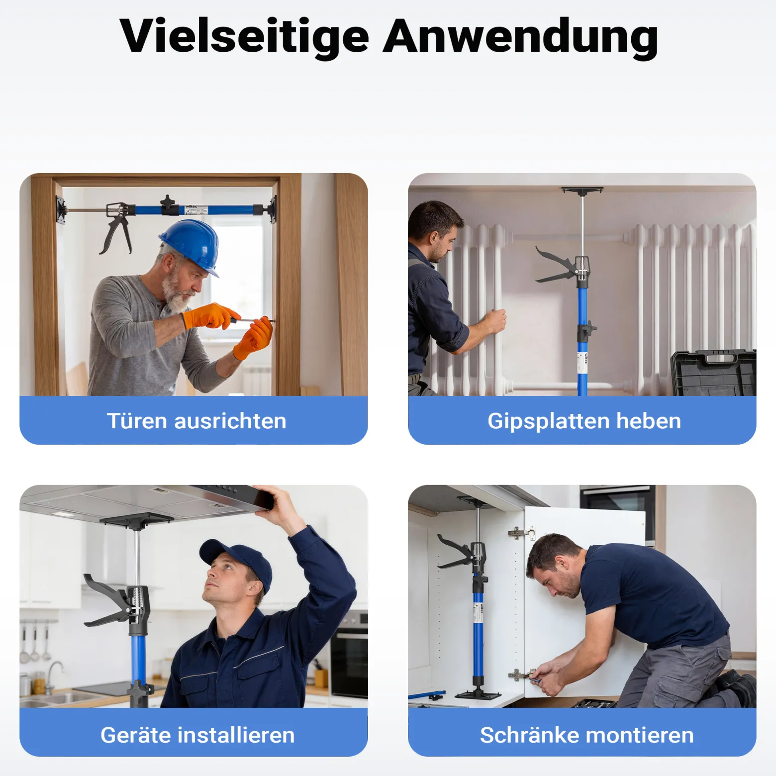 Wiltec Zargenspanner 3er Set, stufenlos 51-113,05 cm mit max. 30 kg Tragkraft, Türzargenspanner mit neigbaren Druckplatten, Montagestütze für Türrahmen, Türzargen