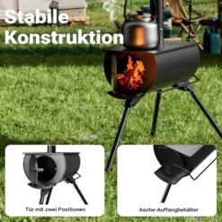 Wiltec Zeltofen Stahl (Q235), robuster Campingofen 85 x 57,5 x 238 cm, Holzofen mit Rauchabzug Ø 6 cm x 40 cm, Zeltheizung sichere Abgasableitung