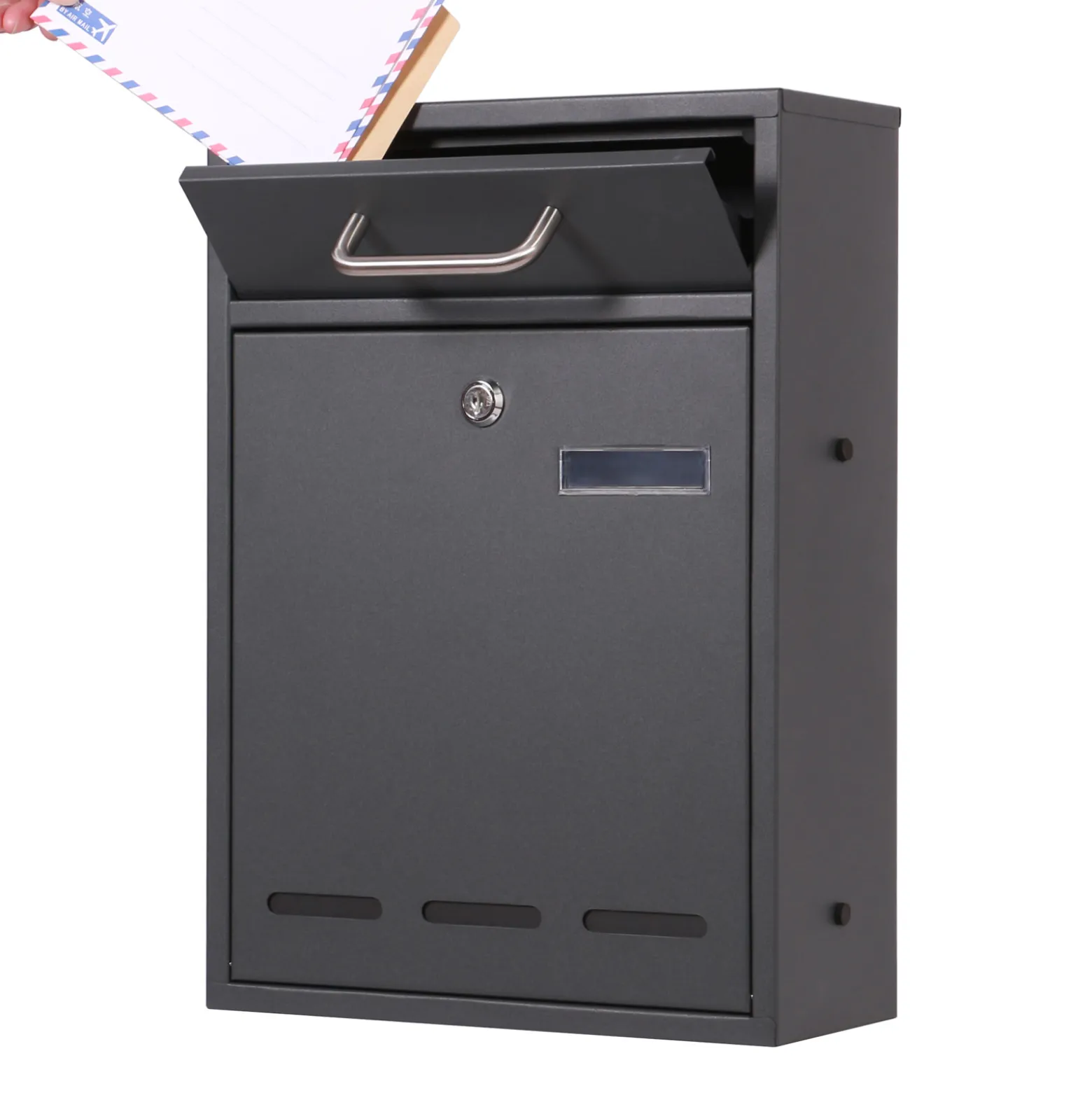 2x3 Briefkasten V53 Anthrazit Postkasten abschließbarer Wandbriefkasten mit Sichtschlitzen