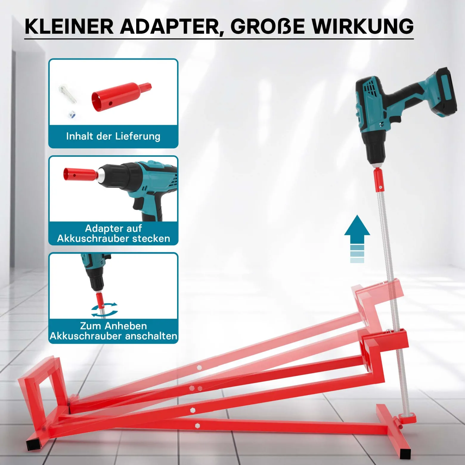 XPOtool Adapter Rasentraktorheber für Akkuschrauber zum Kurbeln von Hebevorrichtung für Aufsitzmäher