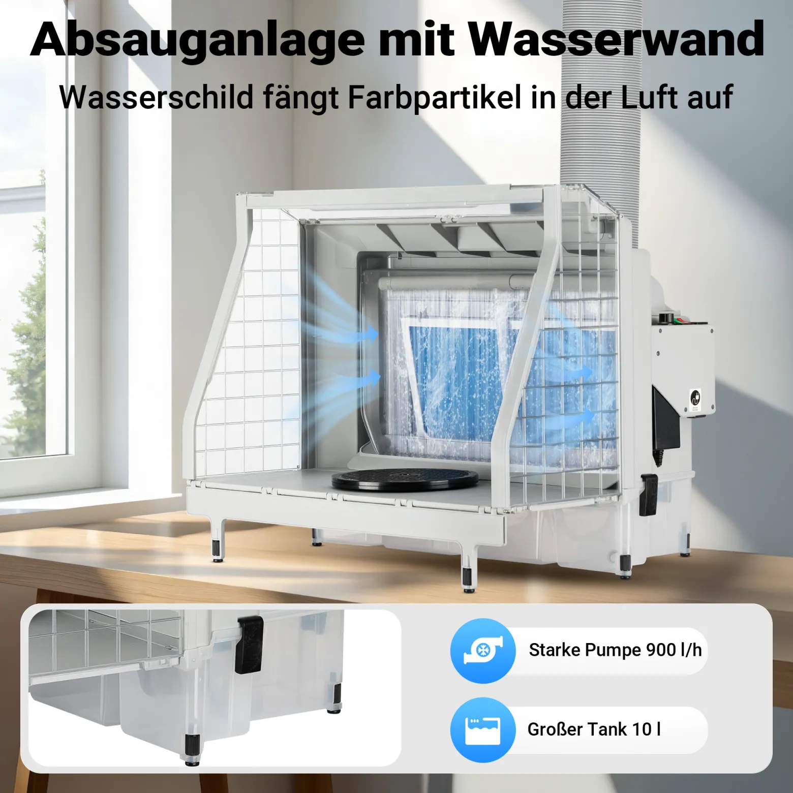 XPOtool Airbrush Absauganlage mit Wasserwand 11m³/min, Wasserfall Wasserschild mit LED und Lüfter zur Farbnebel Absaugung, hochwertige Lackierkabine für Airbrush-Arbeiten