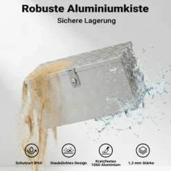 XPOtool Alu Kiste 60x25x30 cm mit Deckelüberstand verschließbar aus Aluminium Riffelblech, Truckbox, Werkzeugbox mit 2 Schlüsseln - Deichselbox Werkzeugkiste