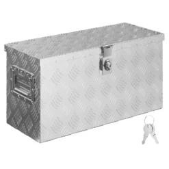 XPOtool Alu Kiste 60x25x30 cm mit Deckelüberstand verschließbar aus Aluminium Riffelblech, Truckbox, Werkzeugbox mit 2 Schlüsseln - Deichselbox Werkzeugkiste