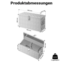 XPOtool Alu Kiste 60x25x30 cm mit Deckelüberstand verschließbar aus Aluminium Riffelblech, Truckbox, Werkzeugbox mit 2 Schlüsseln - Deichselbox Werkzeugkiste