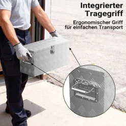 XPOtool Alu Kiste 60x25x30 cm mit Deckelüberstand verschließbar aus Aluminium Riffelblech, Truckbox, Werkzeugbox mit 2 Schlüsseln - Deichselbox Werkzeugkiste