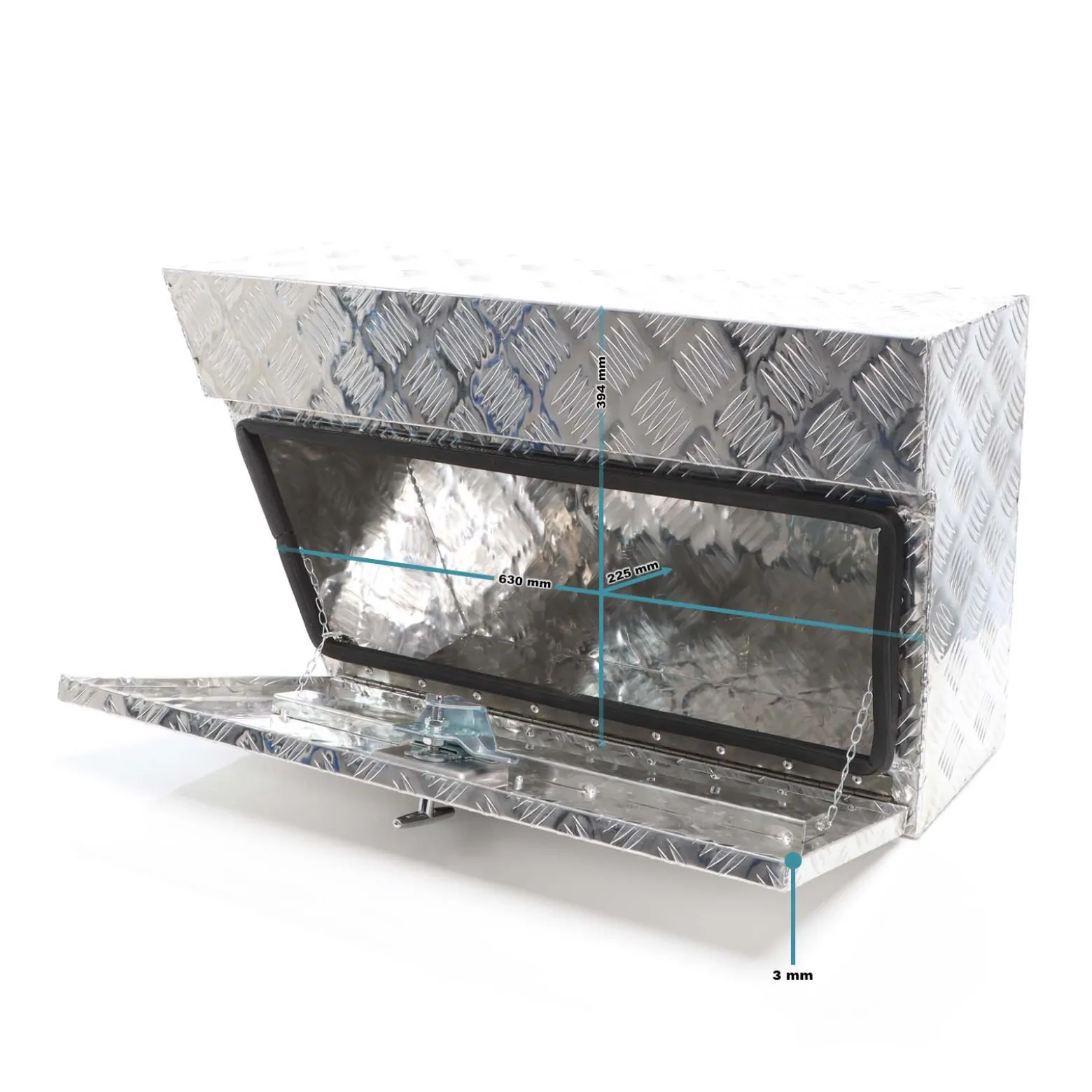 XPOtool Alu Unterbaubox links 75x25x40 cm / 6 kg bis 60 L / 40 kg vollgeschweißt robust für Pkw, Anhänger, Lkw Nutzfahrzeuge, robuste Staubox und Werkzeugkiste - Unterflurbox Deichselbox Staukasten