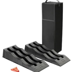 XPOtool Auffahrkeile Wohnmobil 2 Stück 40/70/100 mm 3,5 t Auffahrkeile Set für Wohnwagen mit Tragetasche und Wasserwaage
