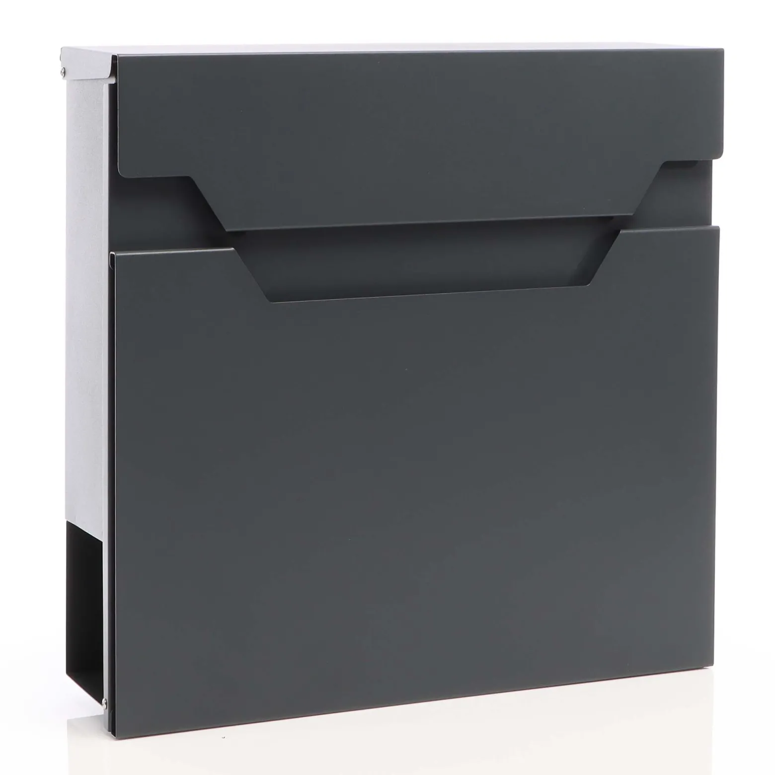 XPOtool Briefkasten V61 Anthrazit 370 x 105 x 370 mm, Wandbriefkasten mit Schloss, Soft Close Klappe und Zeitungsfach, Postkasten aus Stahl pulverbeschichtet