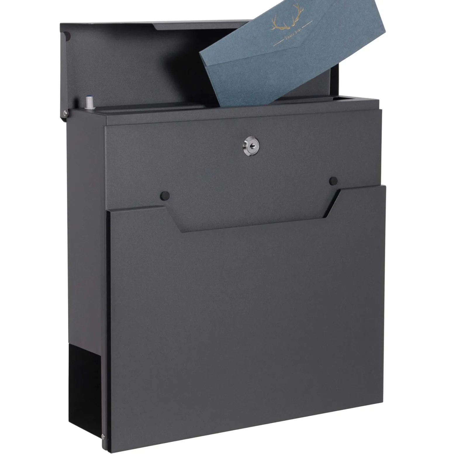 XPOtool Briefkasten V61 Anthrazit 370 x 105 x 370 mm, Wandbriefkasten mit Schloss, Soft Close Klappe und Zeitungsfach, Postkasten aus Stahl pulverbeschichtet