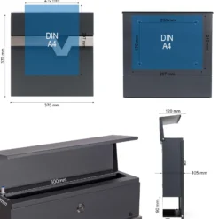 XPOtool Briefkasten V60 Anthrazit und Edelstahl 370 x 105 x 370 mm, Wandbriefkasten mit Schloss, Soft Close Klappe und Zeitungsfach, Postkasten aus Stahl pulverbeschichtet
