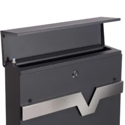 XPOtool Briefkasten V60 Anthrazit und Edelstahl 370 x 105 x 370 mm, Wandbriefkasten mit Schloss, Soft Close Klappe und Zeitungsfach, Postkasten aus Stahl pulverbeschichtet