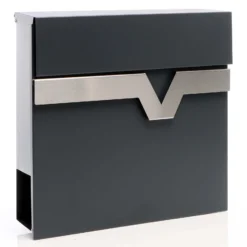 XPOtool Briefkasten V60 Anthrazit und Edelstahl 370 x 105 x 370 mm, Wandbriefkasten mit Schloss, Soft Close Klappe und Zeitungsfach, Postkasten aus Stahl pulverbeschichtet