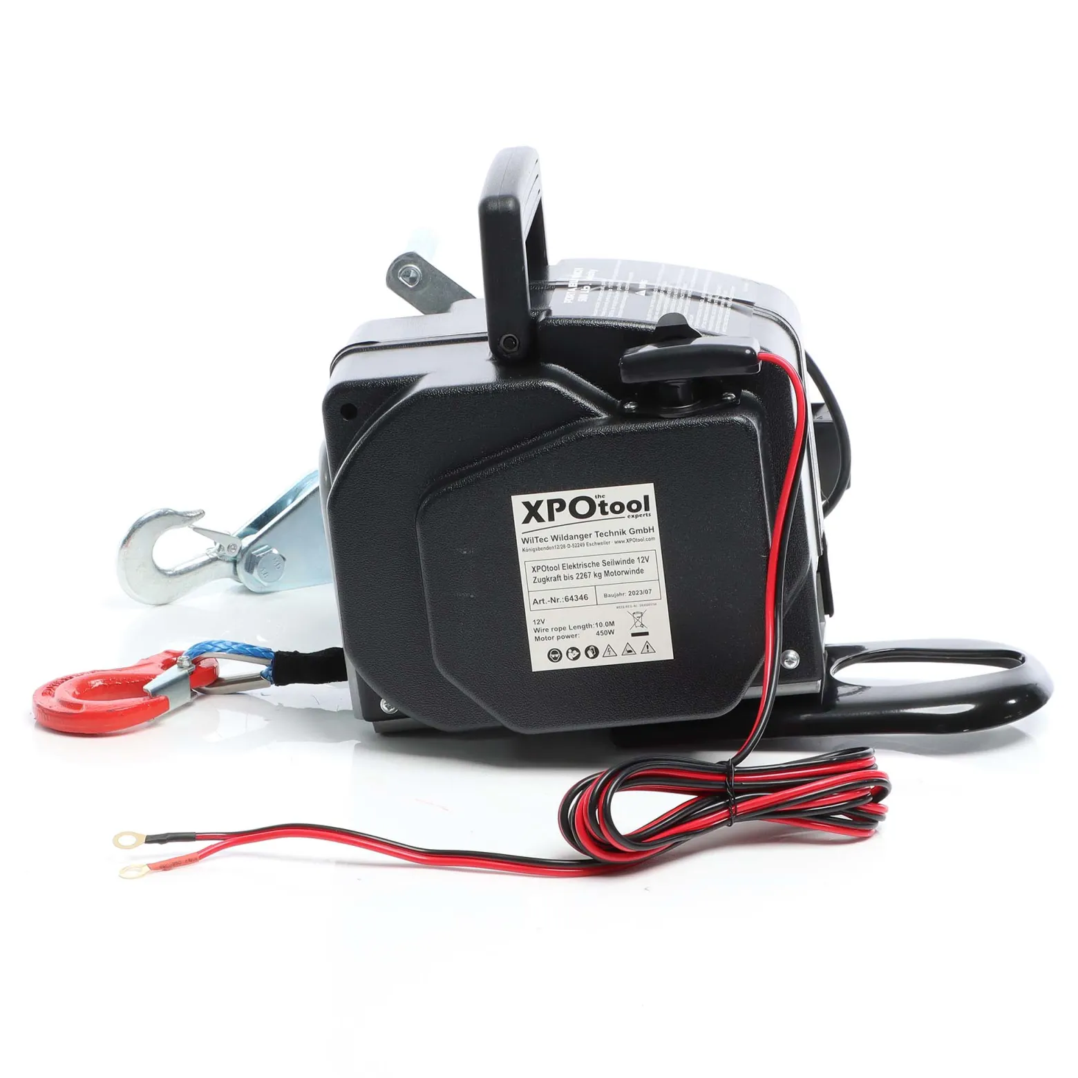 XPOtool Elektrische Seilwinde 12V 450W bis 2267kg, 1,38m/min, Motorwinde mit Seilzug, Elektroseilwinde mit Haken und Montageplatte