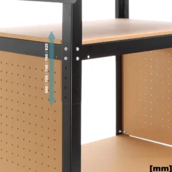 XPOtool Fahrbare Werkbank 69 x 51 x 66 - 82 cm, höhenverstellbarer Werktisch, Arbeitstisch mit 2 Rollen, 2 Ablagen und seitliche Lochwand