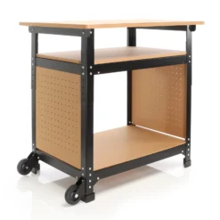 XPOtool Fahrbare Werkbank 69 x 51 x 66 - 82 cm, höhenverstellbarer Werktisch, Arbeitstisch mit 2 Rollen, 2 Ablagen und seitliche Lochwand
