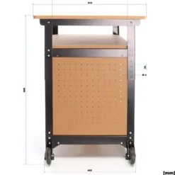 XPOtool Fahrbare Werkbank 69 x 51 x 66 - 82 cm, höhenverstellbarer Werktisch, Arbeitstisch mit 2 Rollen, 2 Ablagen und seitliche Lochwand