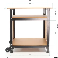 XPOtool Fahrbare Werkbank 69 x 51 x 66 - 82 cm, höhenverstellbarer Werktisch, Arbeitstisch mit 2 Rollen, 2 Ablagen und seitliche Lochwand