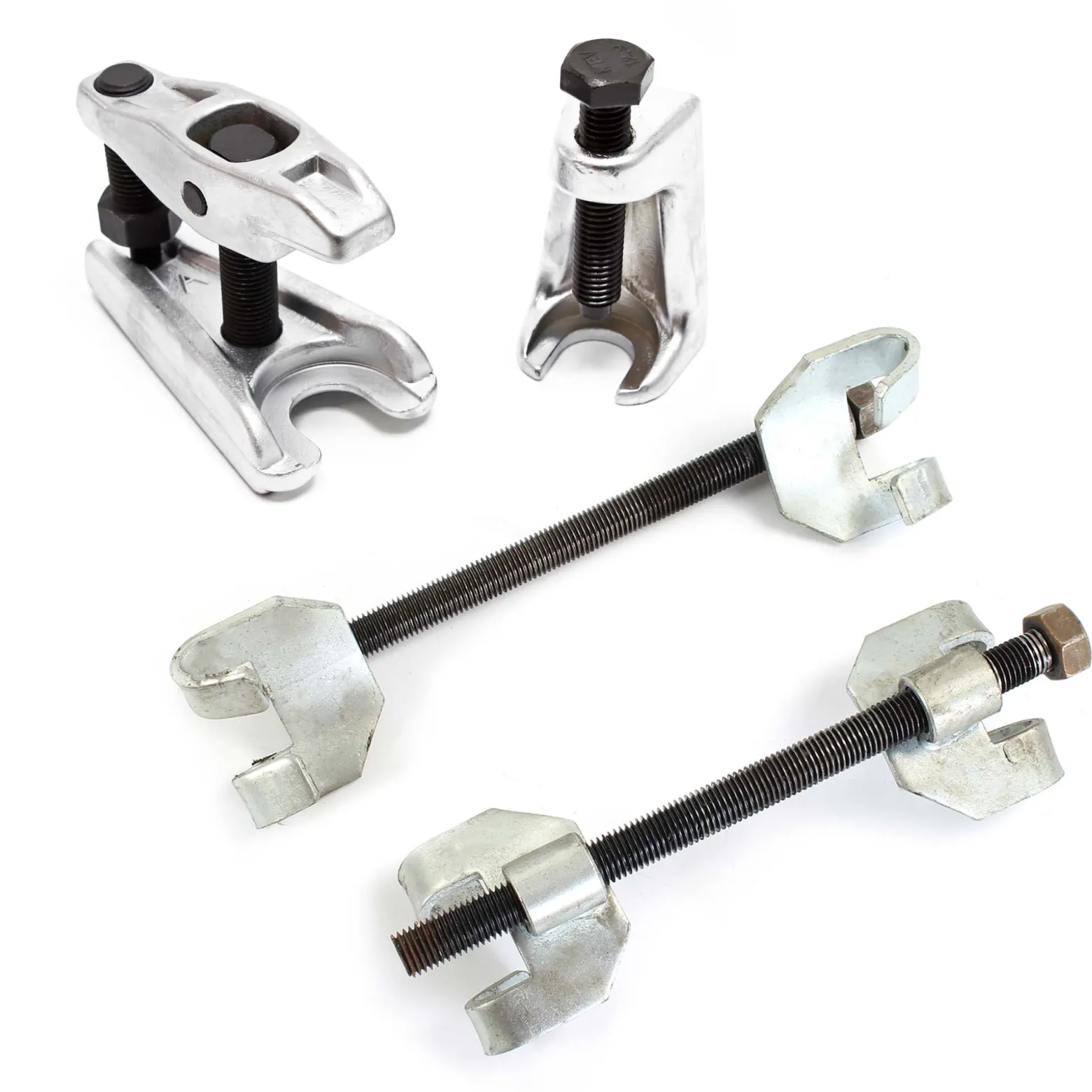 XPOtool Federspanner Satz 4-tlg. 370 mm aus Stahl, mit Kugelgelenkabzieher Montagespanner Audrücker, für Pkw Tuning Tieferlegung, Spannwerkzeug