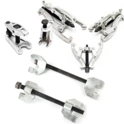 XPOtool Federspanner Satz 7-tlg. 370 mm aus Stahl, mit Klauen- & Kugelgelenkabzieher Montagespanner Audrücker, für Pkw Tuning Tieferlegung, Spannwerkzeug