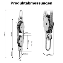 XPOtool Flaschenzug bis 180 kg mit 20 m Nylonseil, Seilzug mit Umlenkrolle und Sicherungsringe, Handseilwinde bis 3 m Hubhöhe, Handseilzug 6:1