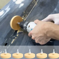 XPOtool Folienradierer 5 Stück Ø 88 mm mit 6 mm Adapter zum Entfernen von Kleberesten, Autoplaketten und Aufklebern, Klebeentferner mit Gummi Radierscheibe für Auto und andere Fahrzeuge