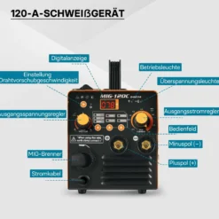 XPOtool IGBT Schweißgerät mit digitales Anzeige 120A, Schweissgerät für MIG, MMA/E-Hand, Flux/Fülldraht WIG/TIG-Schweißen FCAW