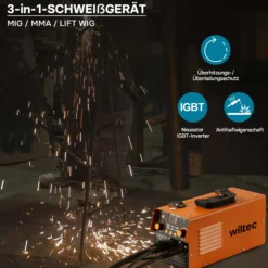 XPOtool IGBT Schweißgerät mit digitales Anzeige 120A, Schweissgerät für MIG, MMA/E-Hand, Flux/Fülldraht WIG/TIG-Schweißen FCAW
